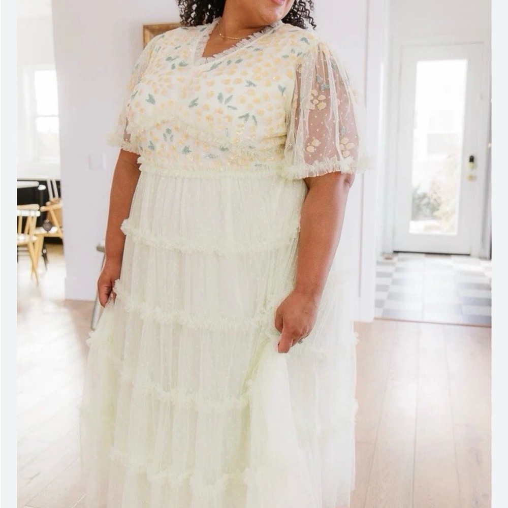 Ivy City Co Annalise Cream Sequin Tulle Maxi Dress 5X Plus Bridal Easter